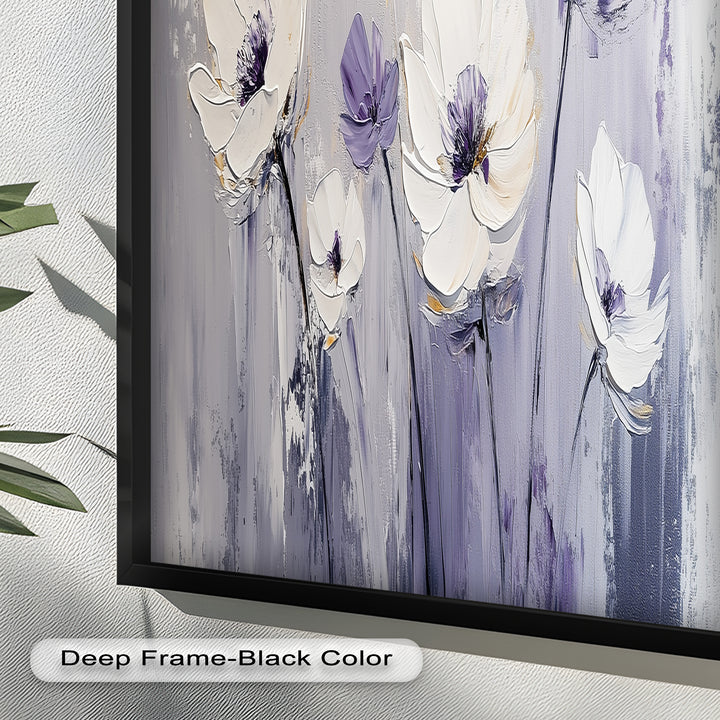 White and Purple Wildflowers in Soft Harmony - Flower Oil Painting