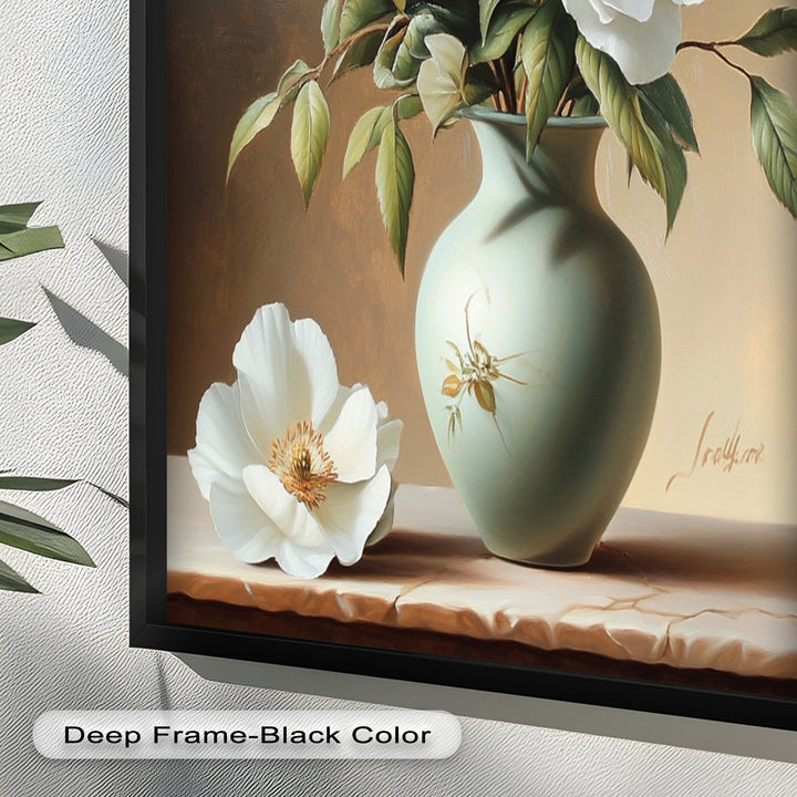 White Peony Still Life – Classic Floral Arrangement Flower Oil Painting