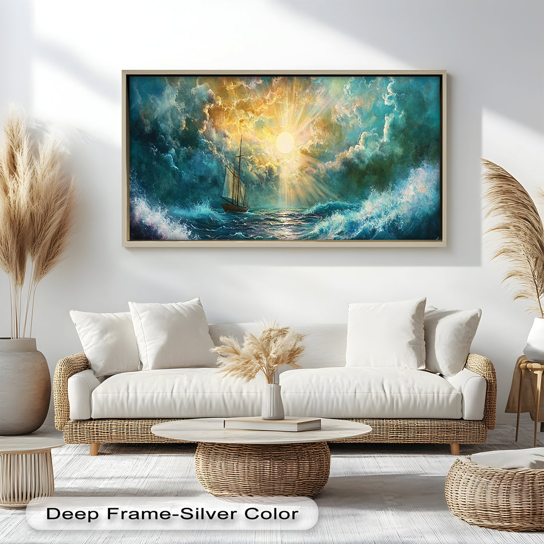 Golden Sun & Sea – Boat Oil Painting