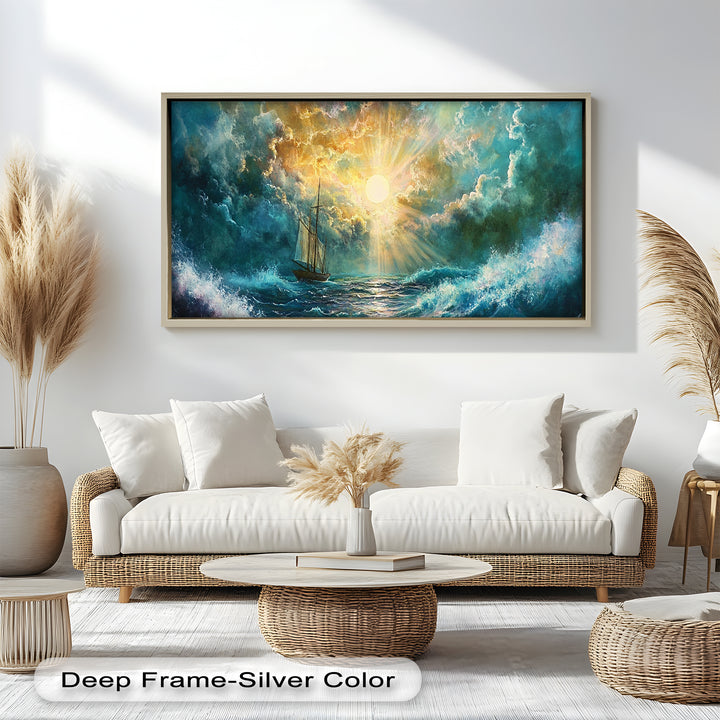 Golden Sun & Sea – Boat Oil Painting
