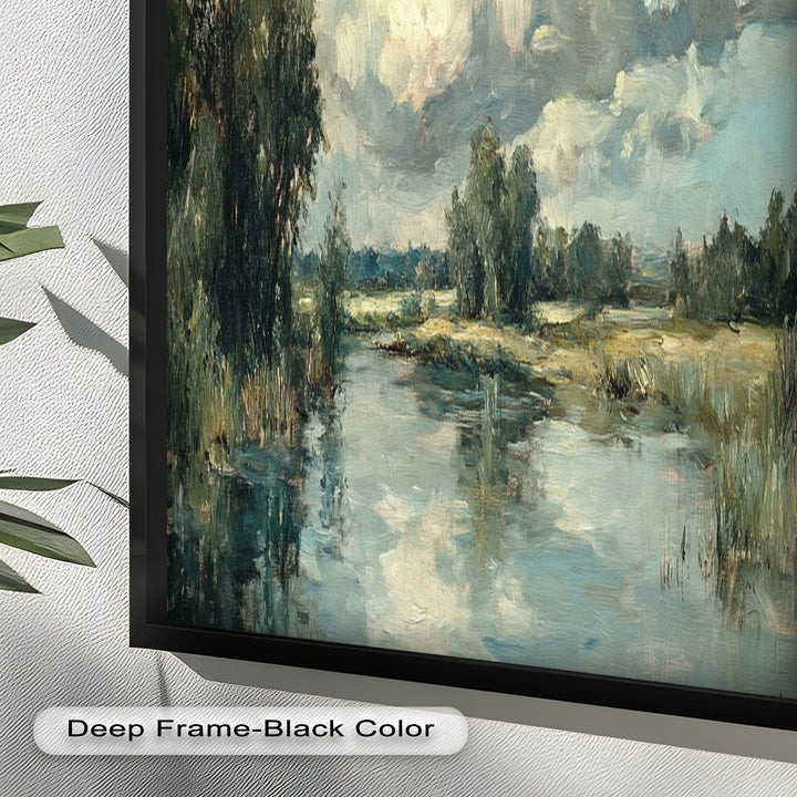 Golden Field & Mountain Horizon – Landscape Oil Painting