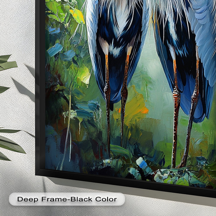 Pair of Herons in Forest Light – Animal Oil Painting