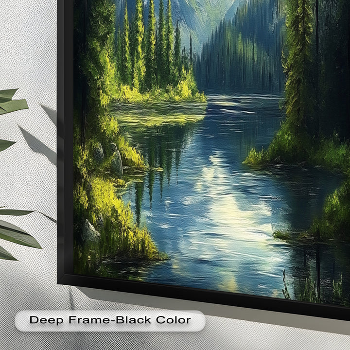 Bergsee-Wald-Wandkunst – Gerahmtes Ölgemälde