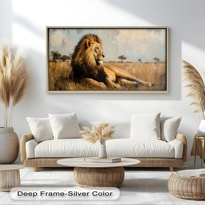 Regal Lion in Golden Plains – Wildlife Oil Painting