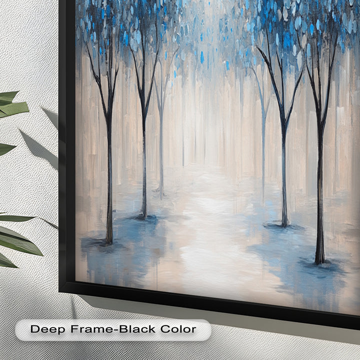 Misty Blue Blossom Trees Wall Art – Floral Oil Painting