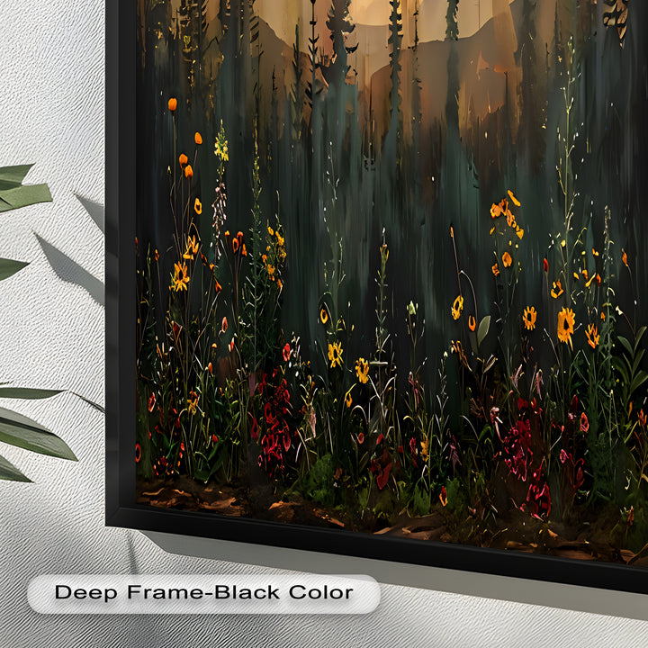 Moonlit Forest Flower Wall Art – Nature Landscape Oil Painting