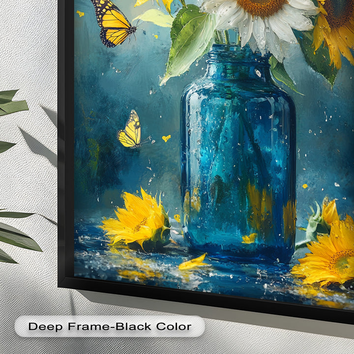 Sun-Kissed Radiance – Sunflowers in Blue Jar Flower Oil Painting
