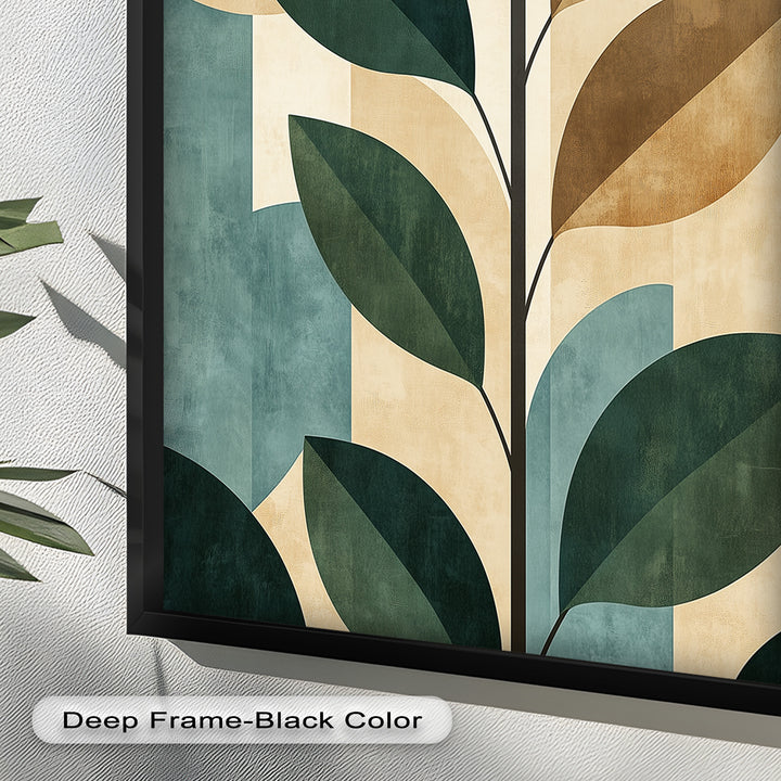 Geometric Botanical – Mid-Century Modern Leaf Oil Painting