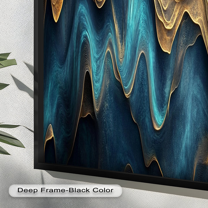 Flowing Teal & Gold Waves – Abstract Oil Painting