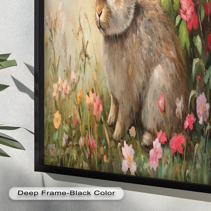 Curious Bunny Among Spring Blossoms – Animal Oil Painting