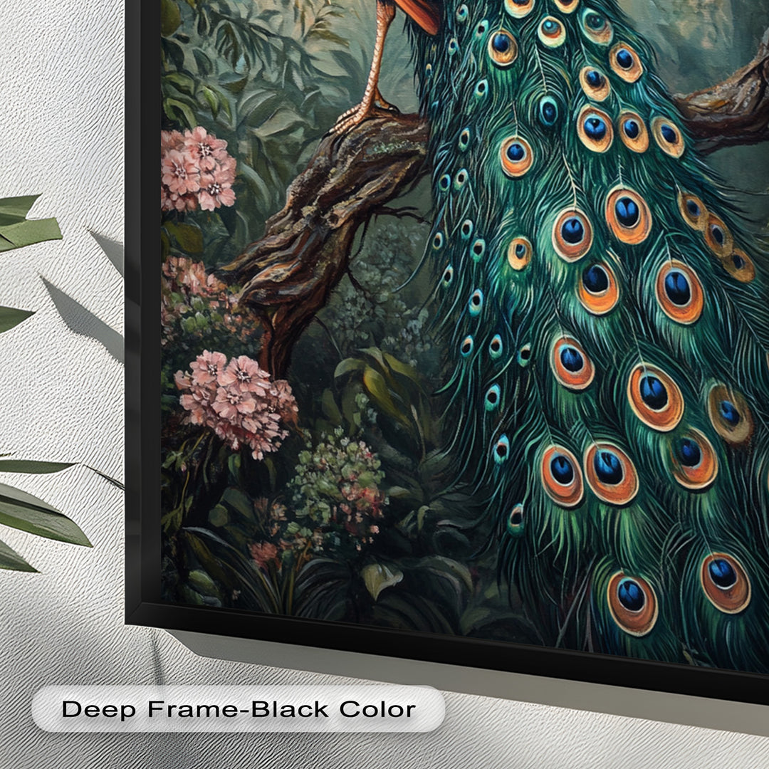 Peacock Among Blossoms – Regal Garden Beauty Animal Oil Painting