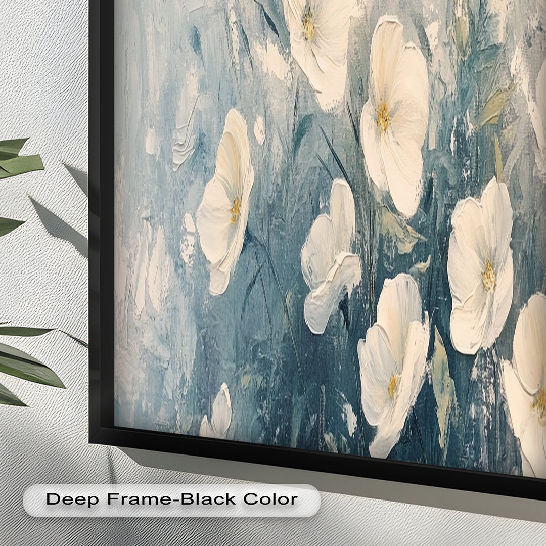 White Wildflower Art – Elegant Floral Oil Painting