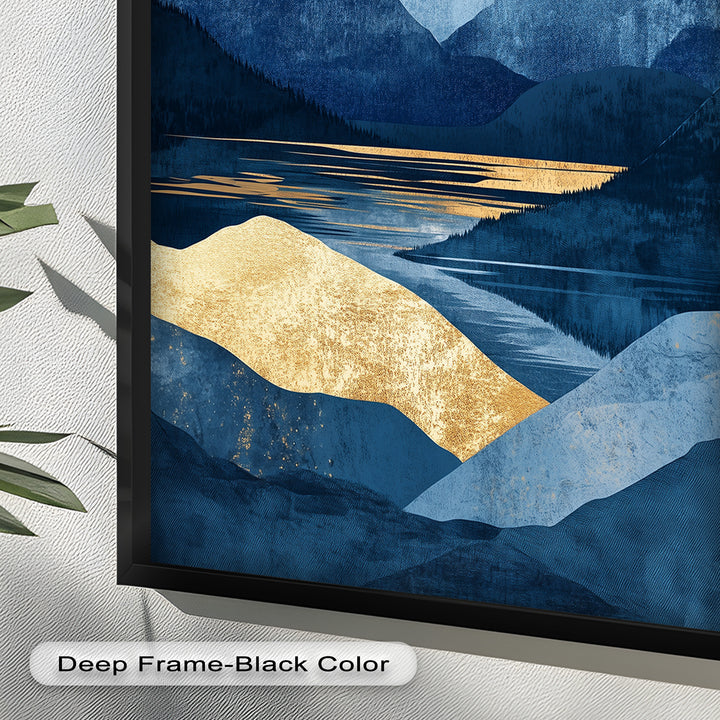 Golden Horizon – Abstract Blue Mountain Landscape Oil Painting