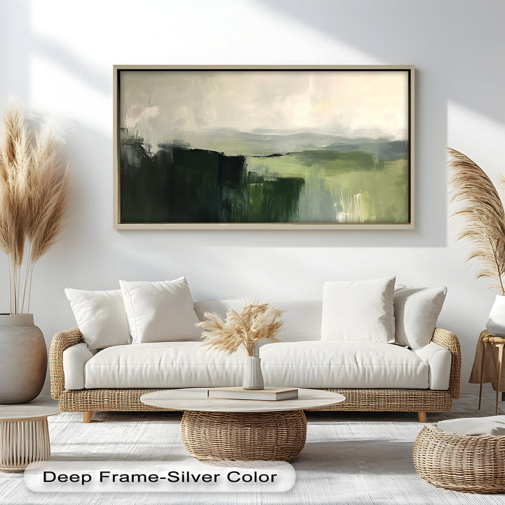 Misty Valley Horizon – Green Abstract Oil Painting