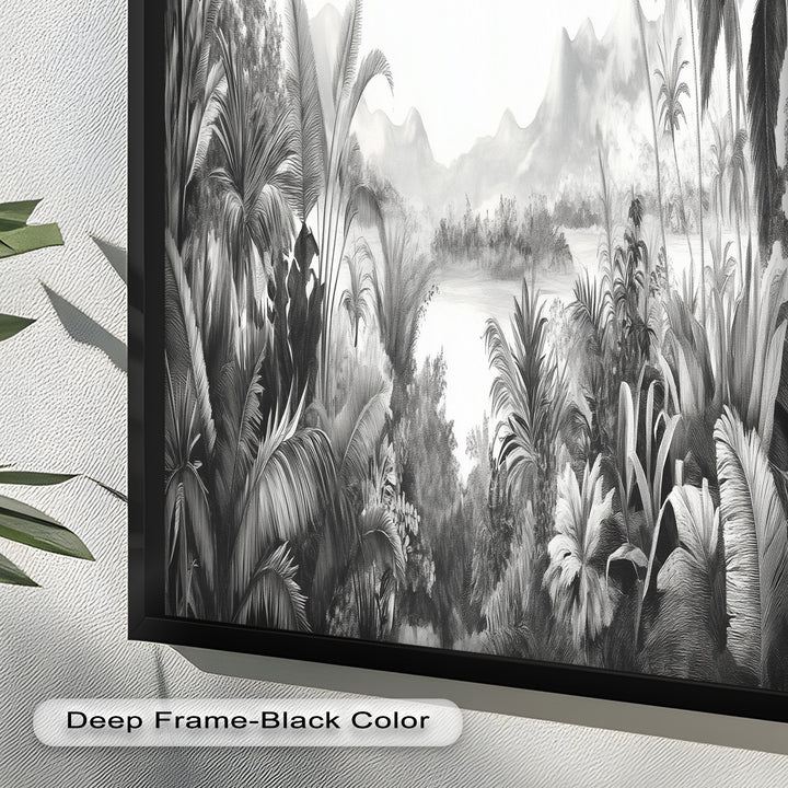 Schwarz-weiße Dschungel-Wandkunst – Tropisches Natur-Ölgemälde