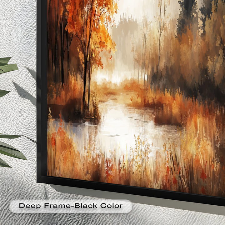 Autumn Forest Lake Wall Art – Fall Nature Oil Painting