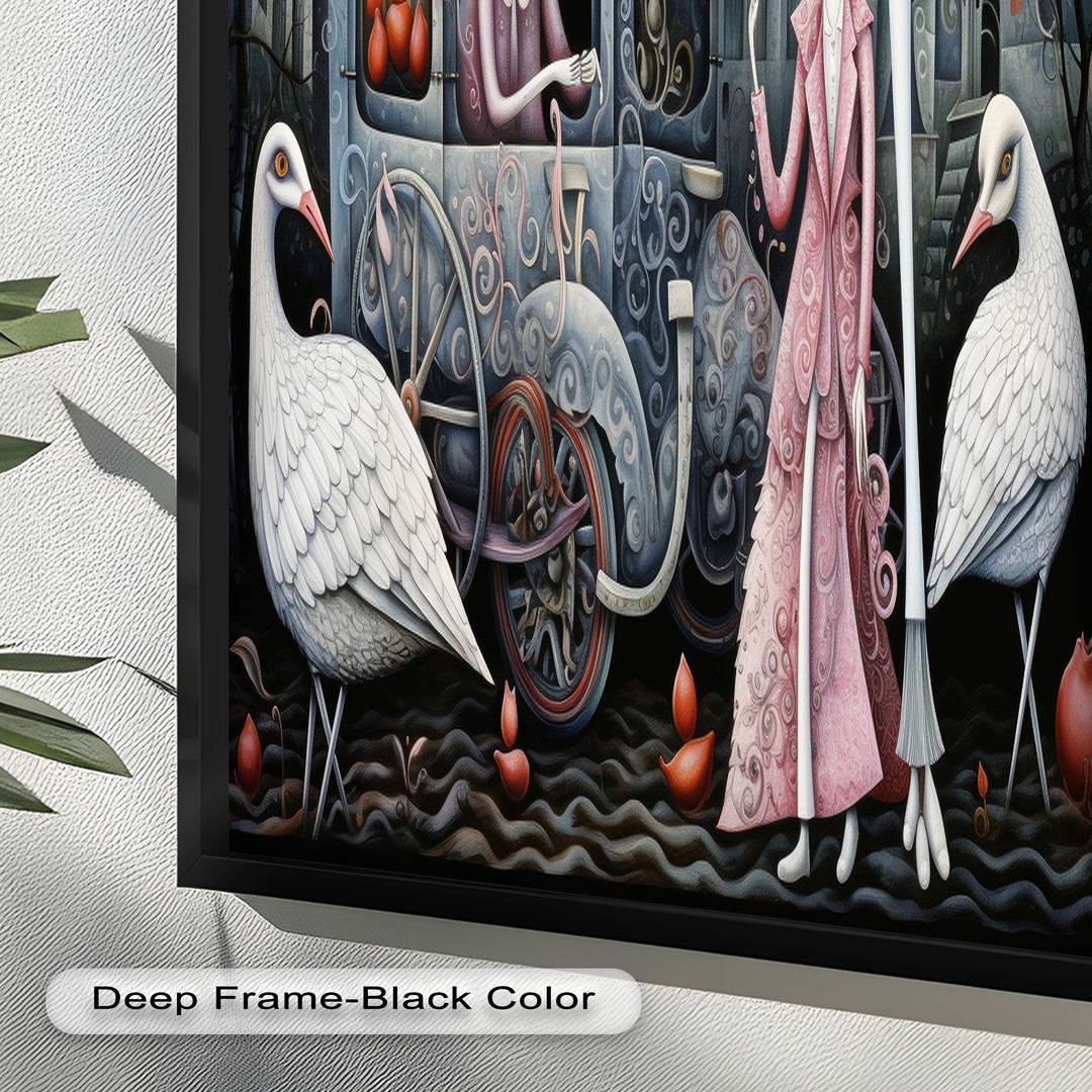 Crimson Couriers – Surreal Carriage Scene Oil Painting