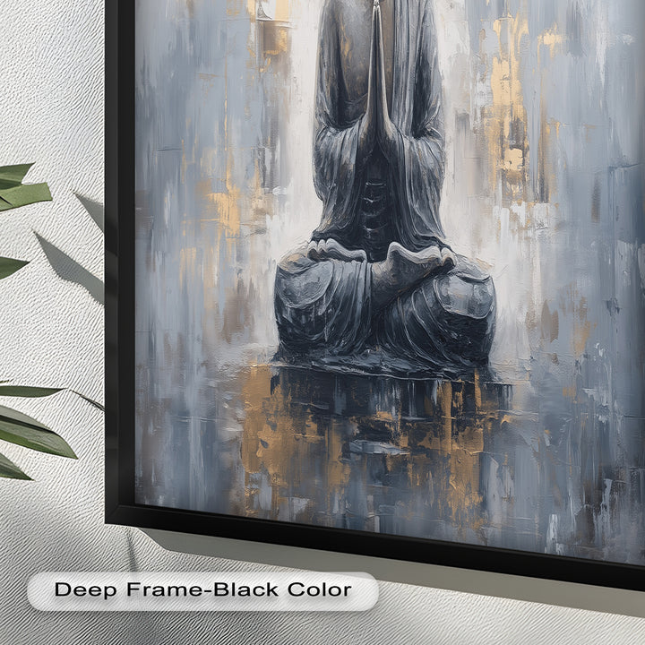 Graue Buddha-Meditationswandkunst – Religiöses Ölgemälde