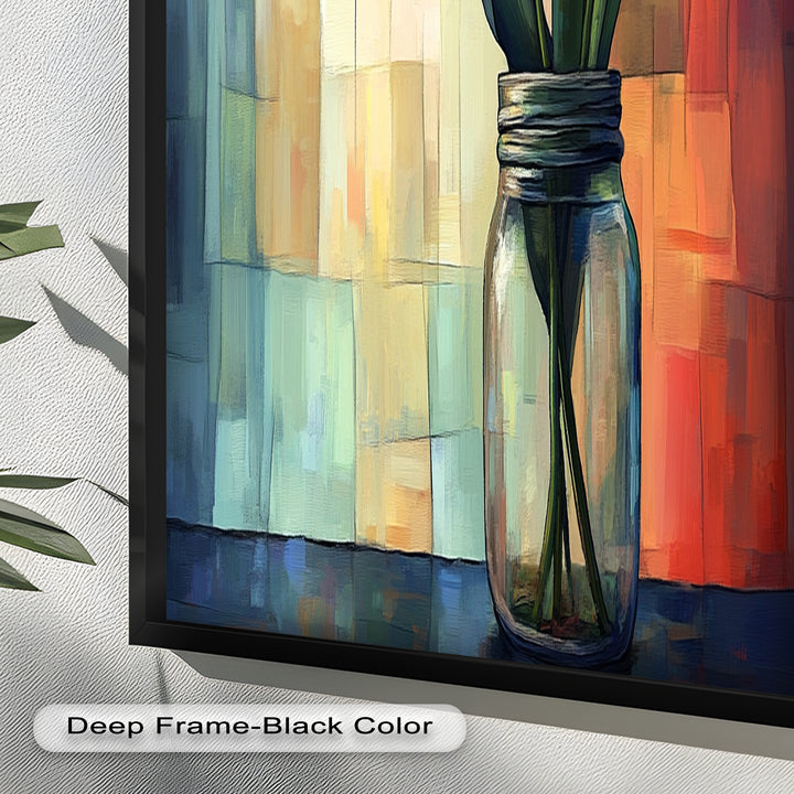 Red and Orange Tulips in Glass Vase – Bold Floral Oil Painting