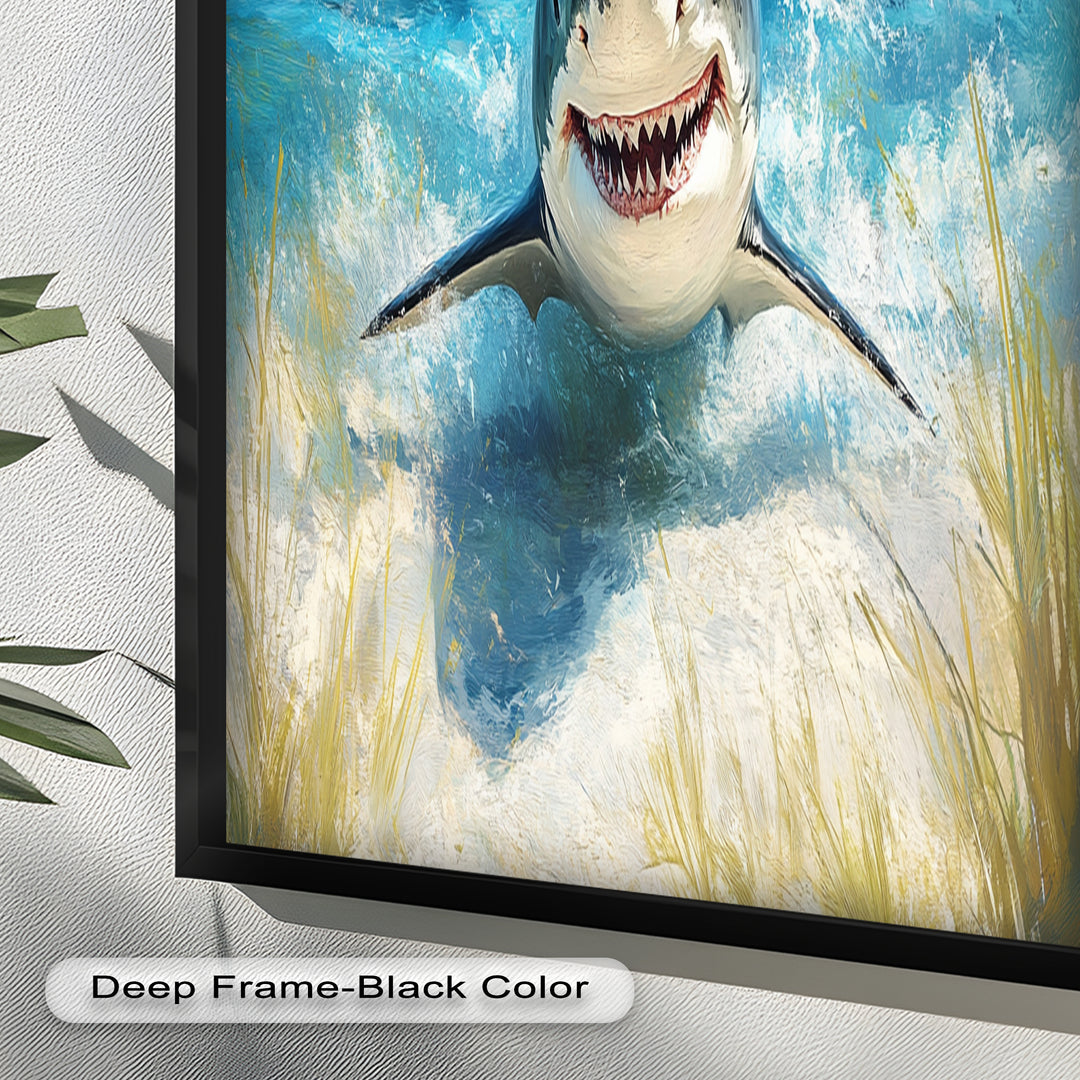 Smiling Shark by the Shore – Animal Oil Painting