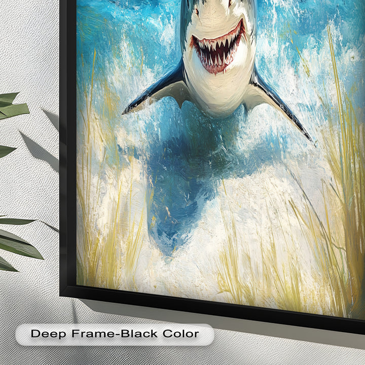 Smiling Shark by the Shore – Animal Oil Painting