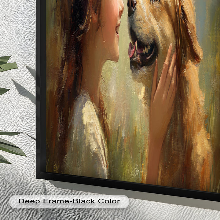Girl and Golden Retriever in Gentle Light – Animal Oil Painting
