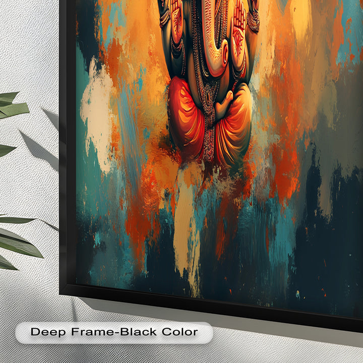 Orange Ganesha Wandkunst – Religiöses Ölgemälde