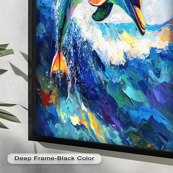 Dolphin Leaping Through Ocean Waves – Animal Oil Painting
