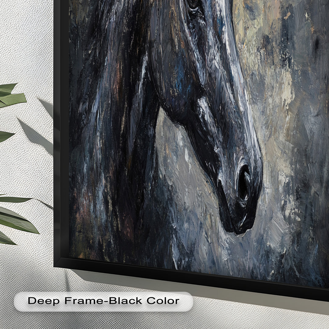 Black Horse Portrait - Animal Oil Painting