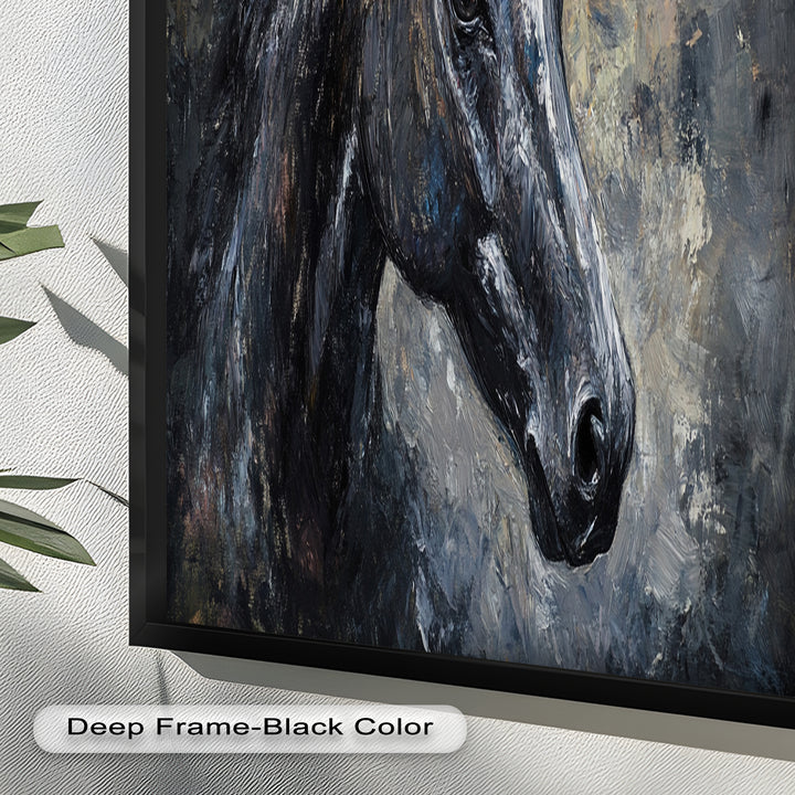Black Horse Portrait - Animal Oil Painting