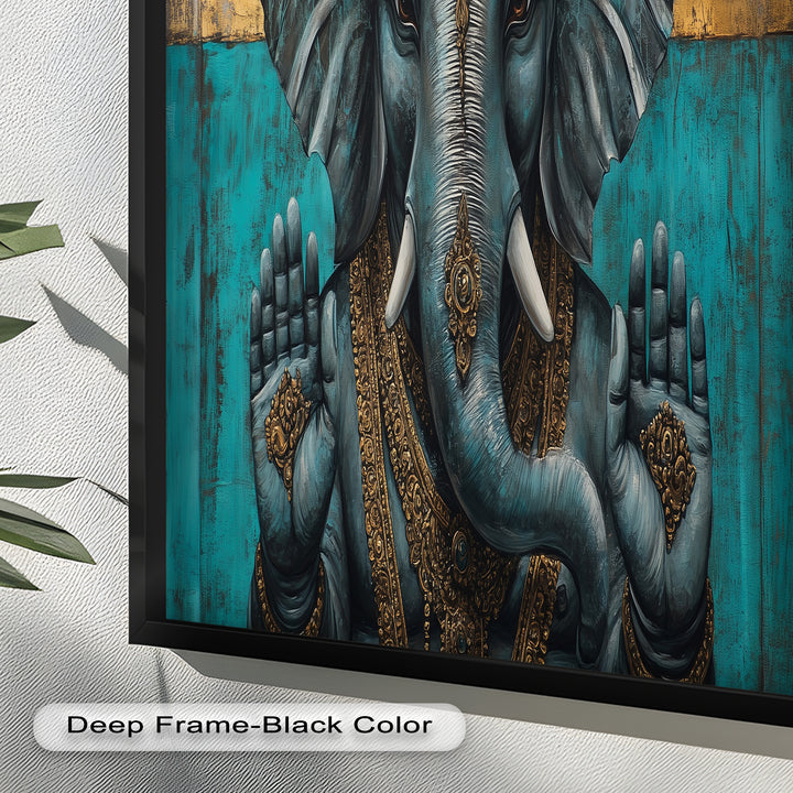 Blaue Ganesha Wandkunst – Religiöses Ölgemälde