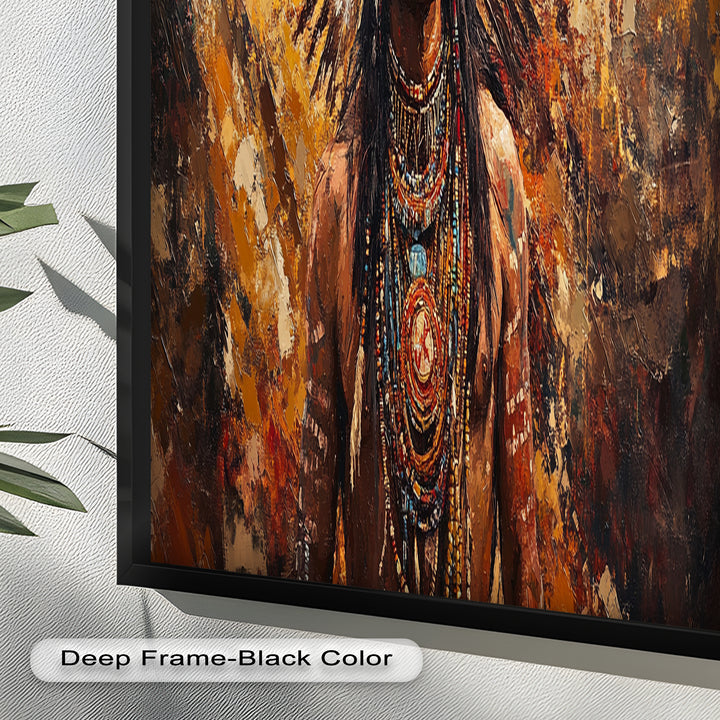 Sacred Flame – Tribal Warrior Portrait Oil Painting