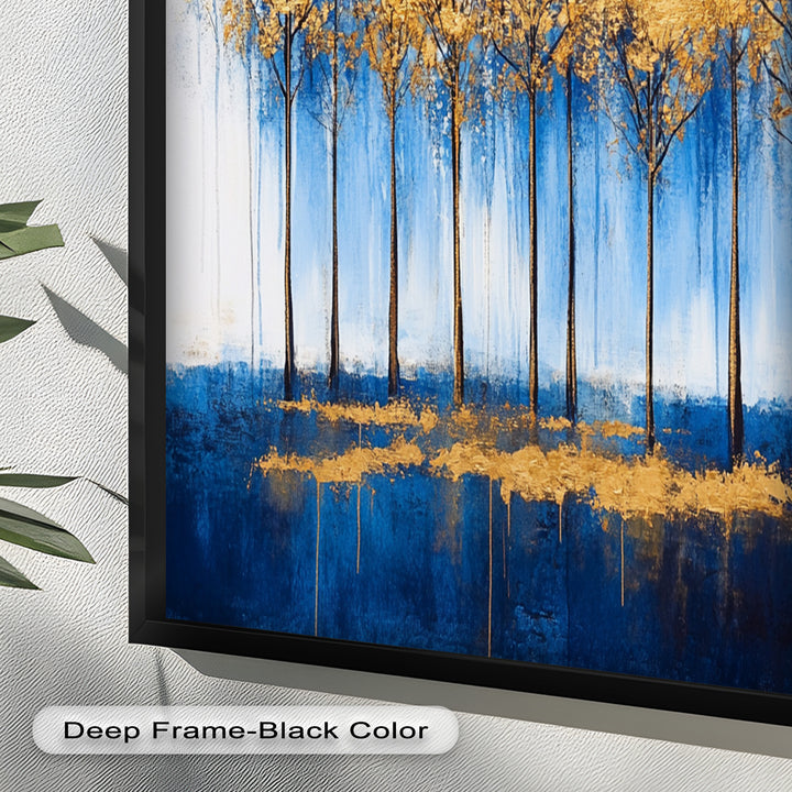 Goldene Bäume am blauen Horizont - Abstraktes Ölgemälde