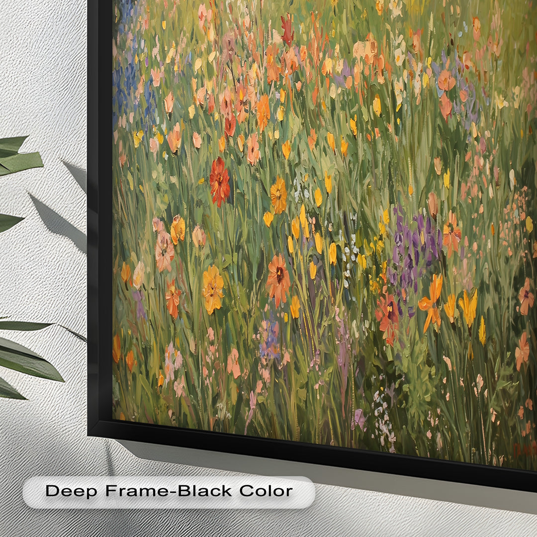 Wildflower Field Impressionist – Framed Landscape Oil Painting