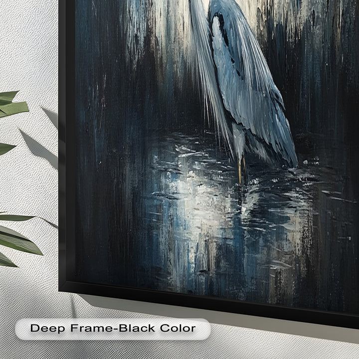 Heron in Misty Marshland – Animal Oil Painting