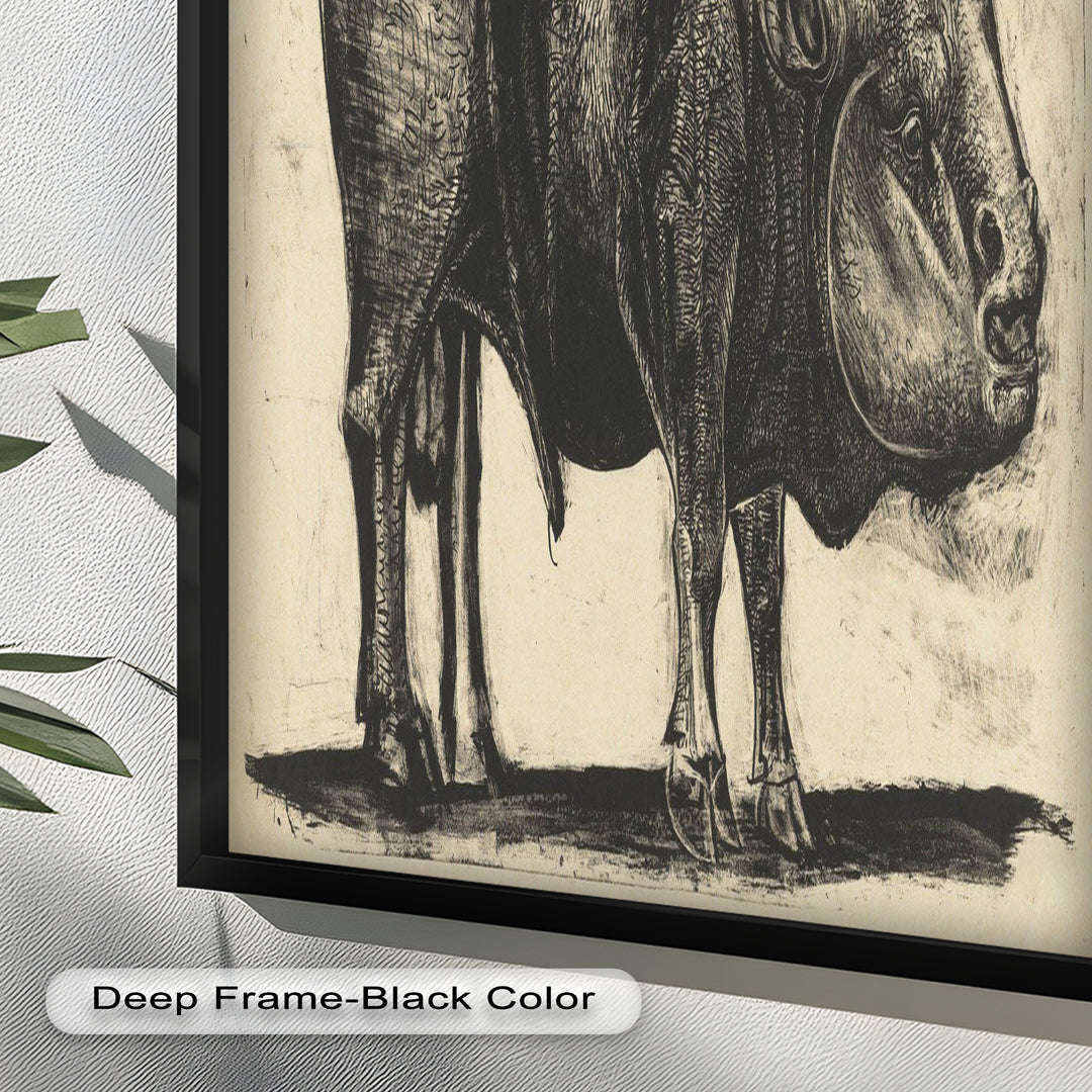 Expressive Bull Figure with Bold Linework – Figurative Oil Painting