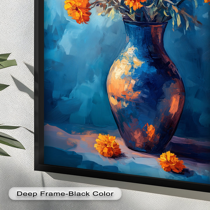 Golden Marigolds in Midnight Blue – Flower Oil Painting