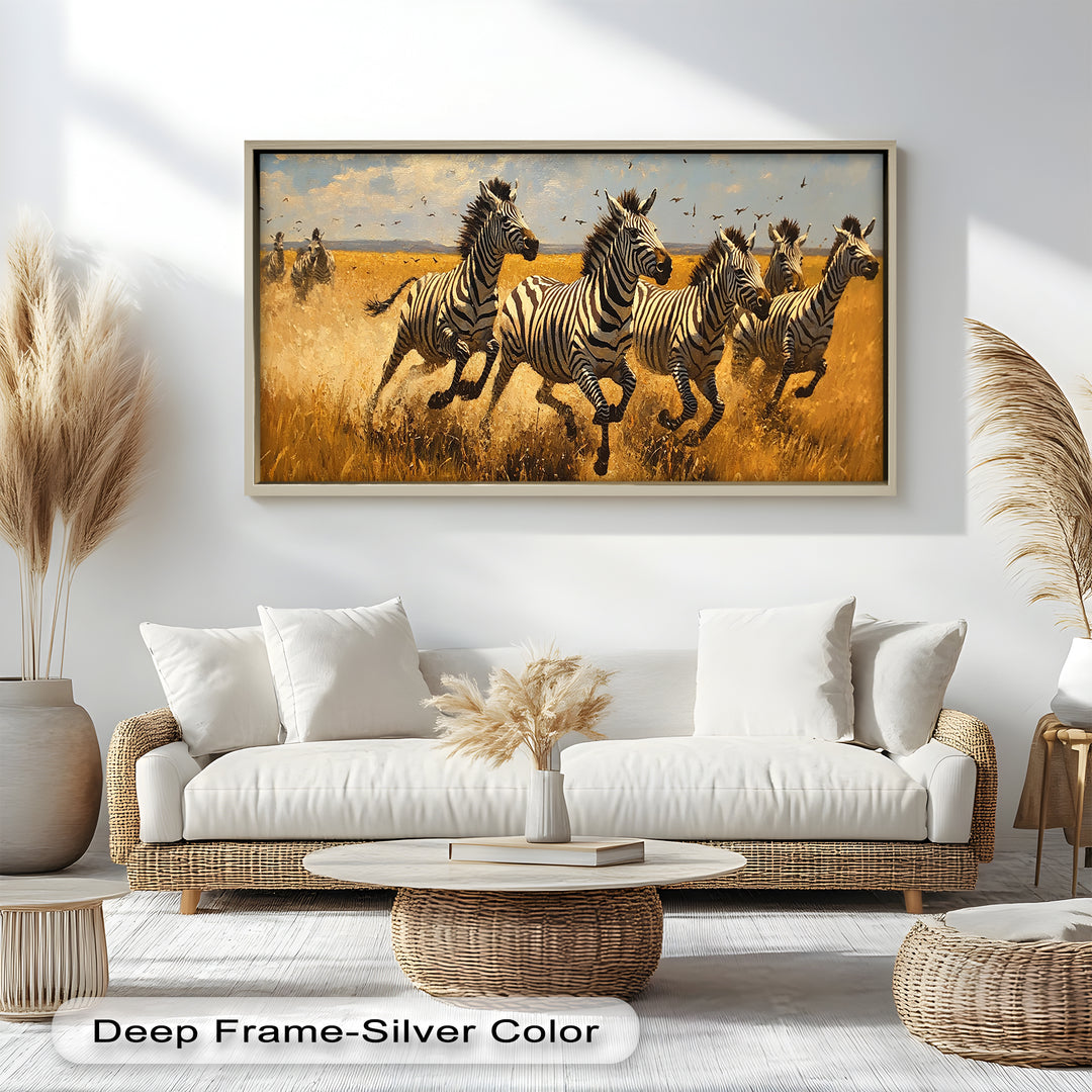 Thundering Zebra Herd – Wild Safari Oil Painting