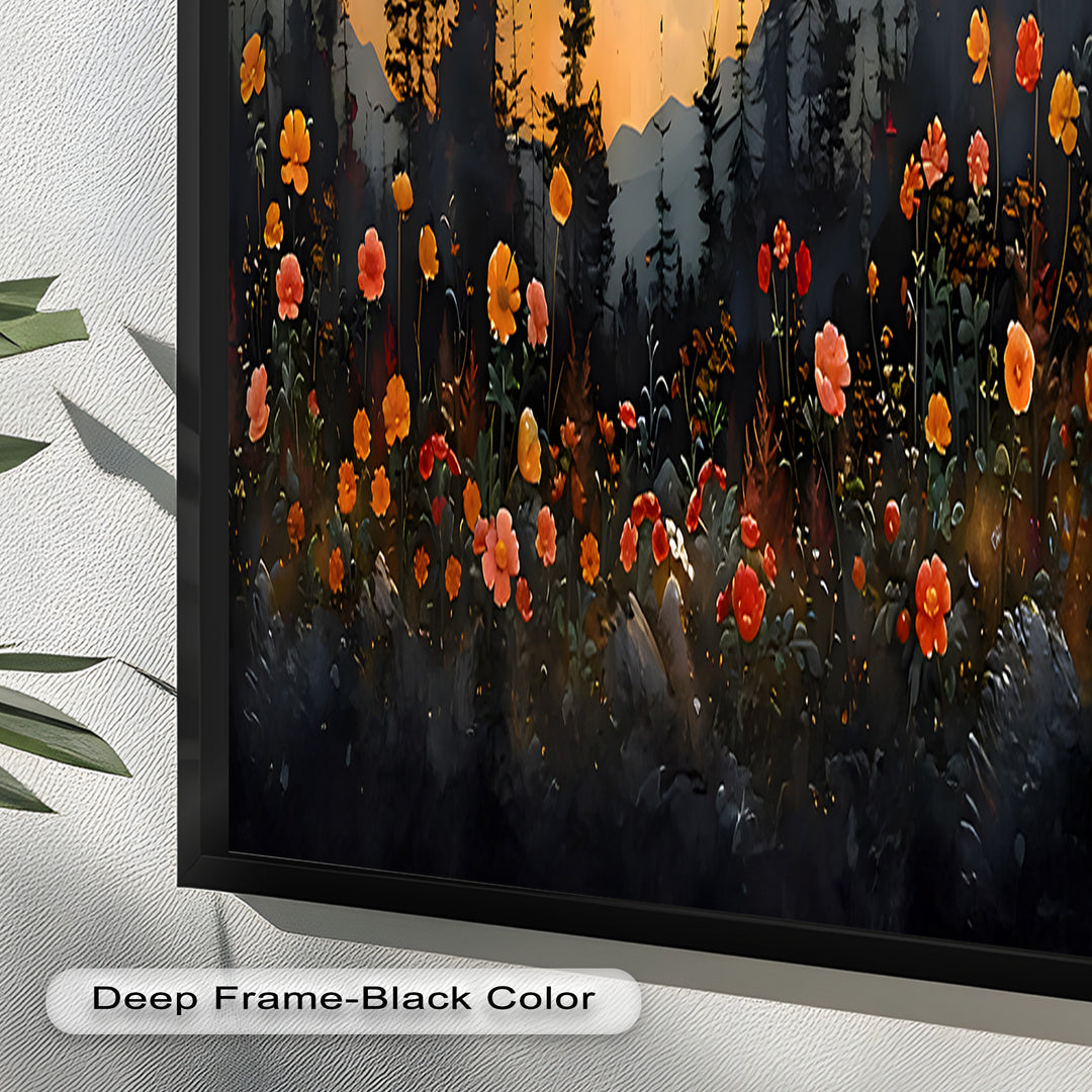 Moonlit Forest Landscape - Framed Floral Oil Painting