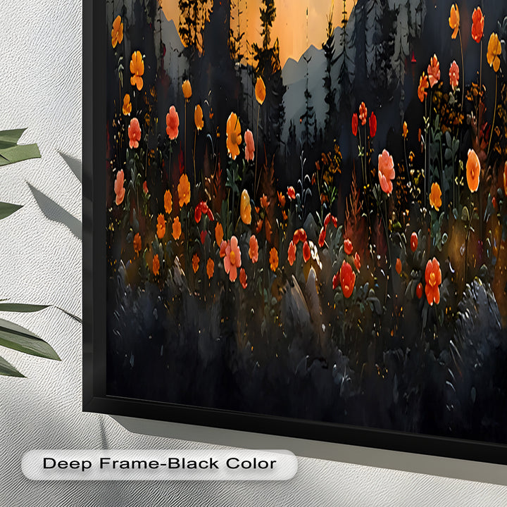 Moonlit Forest Landscape - Framed Floral Oil Painting