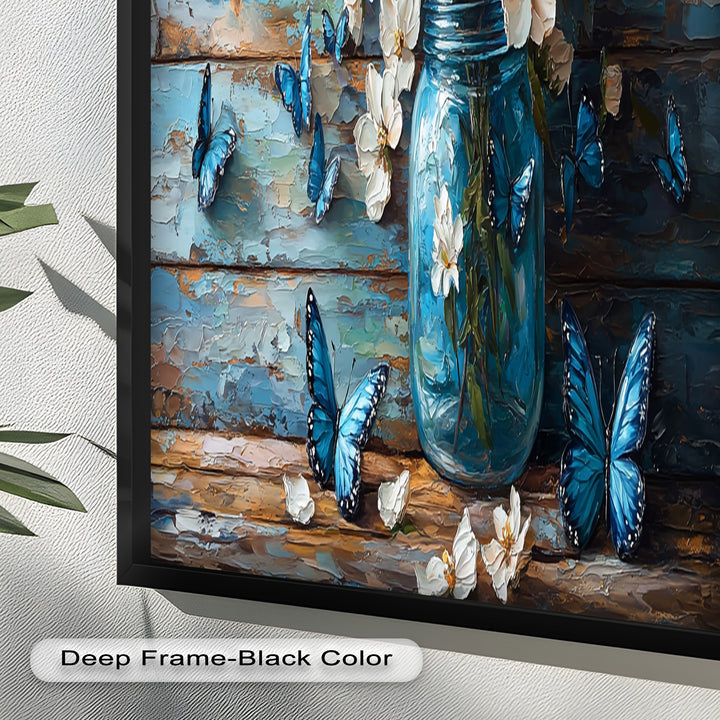 Flowers and Blue Butterflies – Elegant Nature Oil Painting