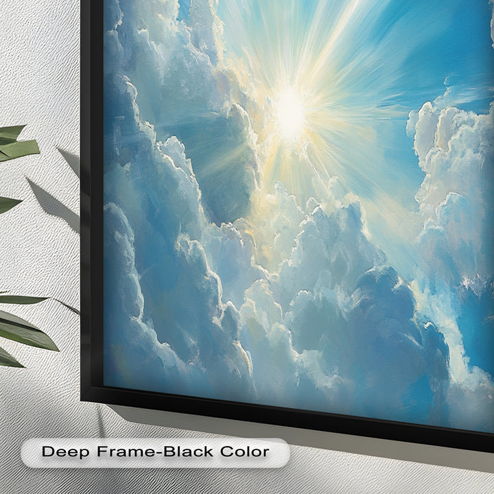 Heavenly Clouds and Radiant Sun – Luminous Sky Oil Painting
