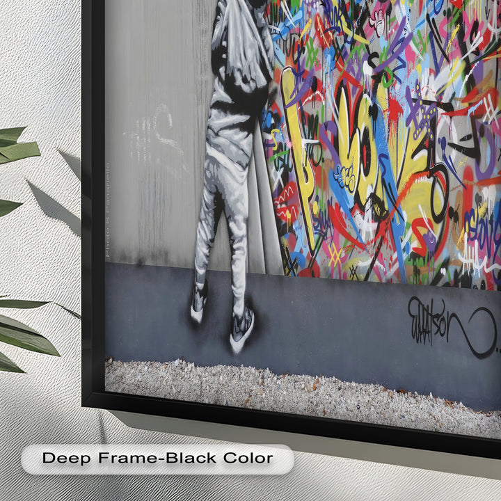 Beyond the Curtain – Banksy-Inspired Graffiti Oil Painting