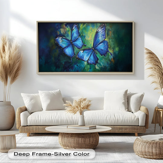 The stillness captured in this Dance of the Blues oil painting art prints, an animal art piece expressing peaceful beauty through an oil painting.