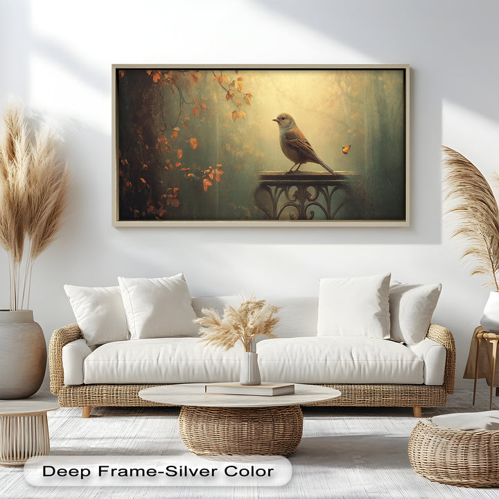 Goldener Waldvogel – Boho Blumen Ölgemälde