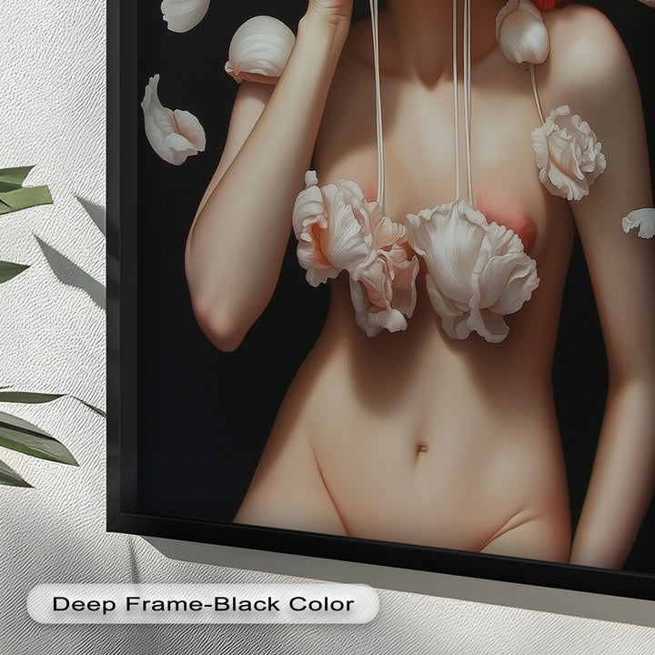 Bloomveil – Surreal Nude with Cascading Petals Oil Painting
