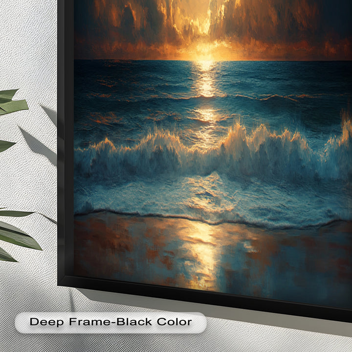 Ocean Night Wall Art Decor - Full Moon Seascape Oil Painting