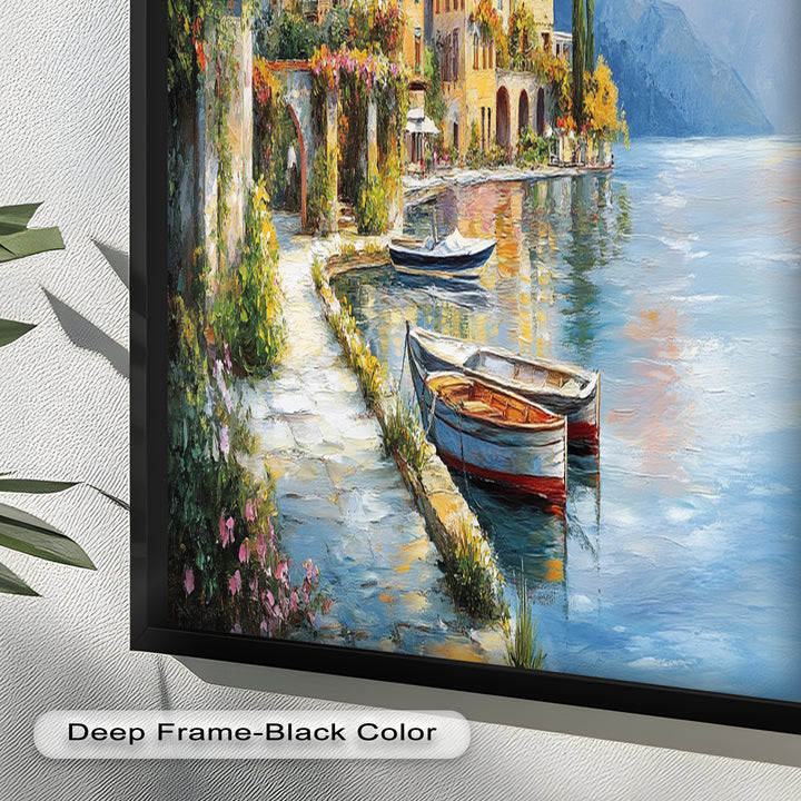 Italian Lake Village Wall Art – Mediterranean Oil Painting