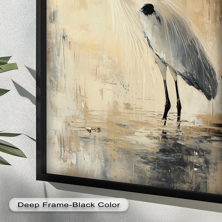 Golden Stillness – Heron in Reflective Water Oil Painting