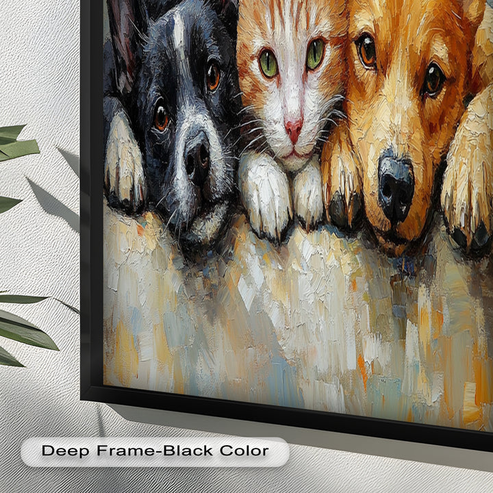 Cat and Dogs Resting Together - Animal Oil Painting